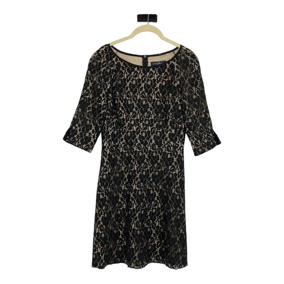 Guess by Marciano Black & Nude Floral Lace overlay half sleeve Midi Dress 6 - Picture 16 of 16